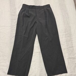 Uniqlo Men's Charcoal Wide Leg Double Pleated Dress Pants